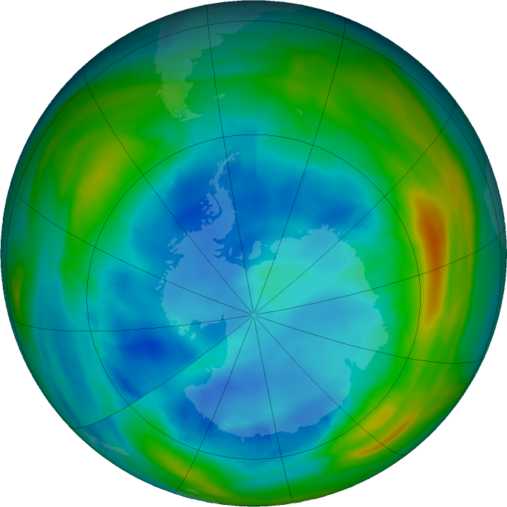 Antarctic ozone map for 03 August 2020